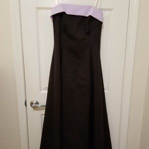 Glamorous black and lavender strapless A-line gown